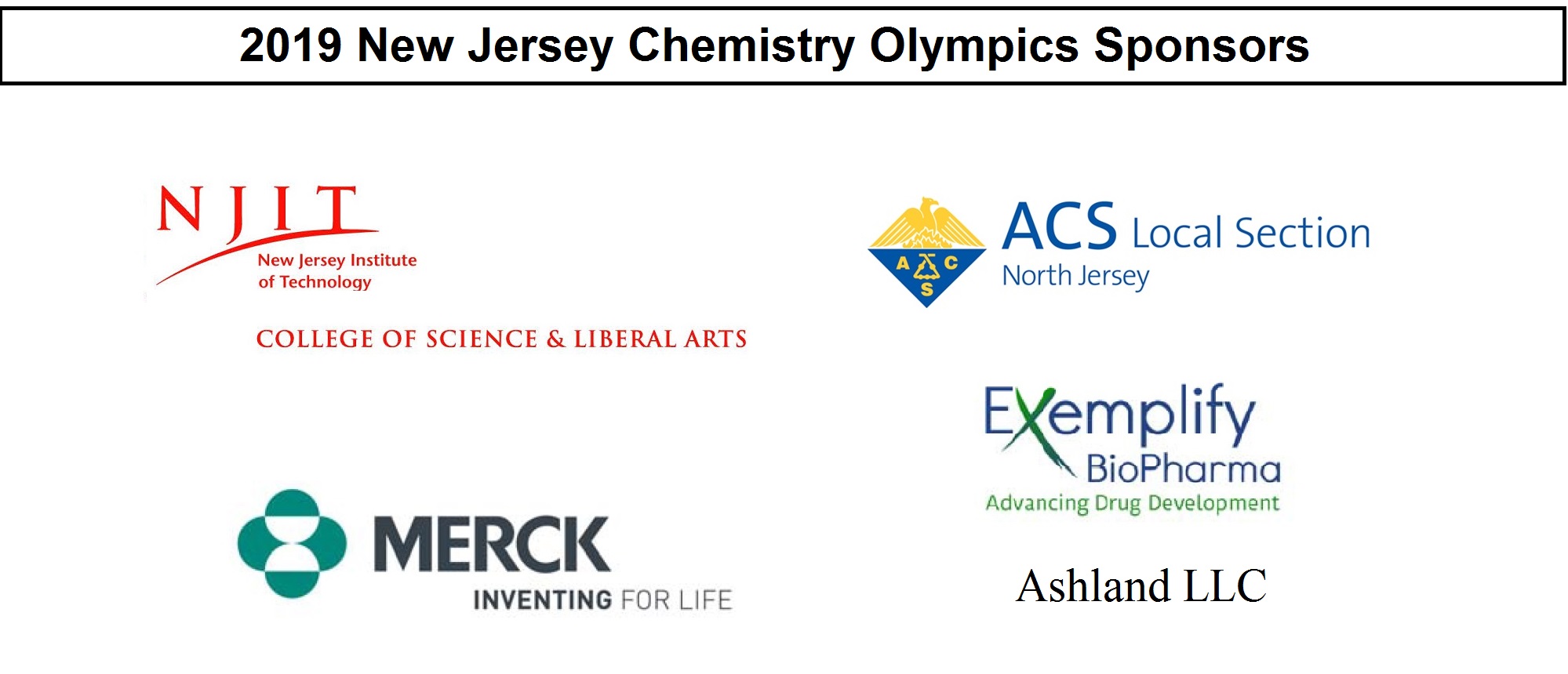 2019 NJCO sponsors - NJIT, ACS, Merck, Exemplify, Ashland